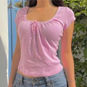 Vintage 90s y2k milkmaid cottage core baby pink tie top cap sleeve